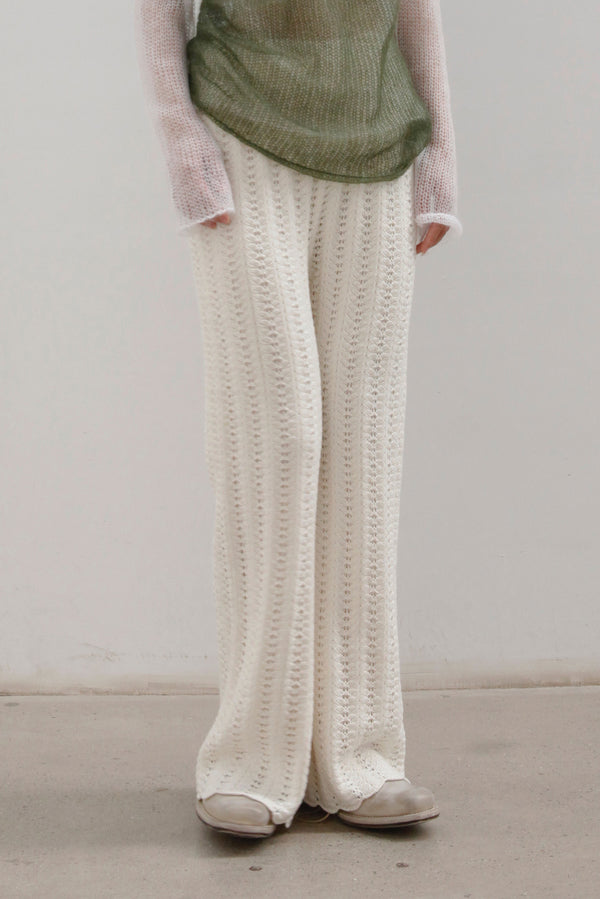SWAYING/KNIT Scalloped fishbone trousers SW22AW3B25 White